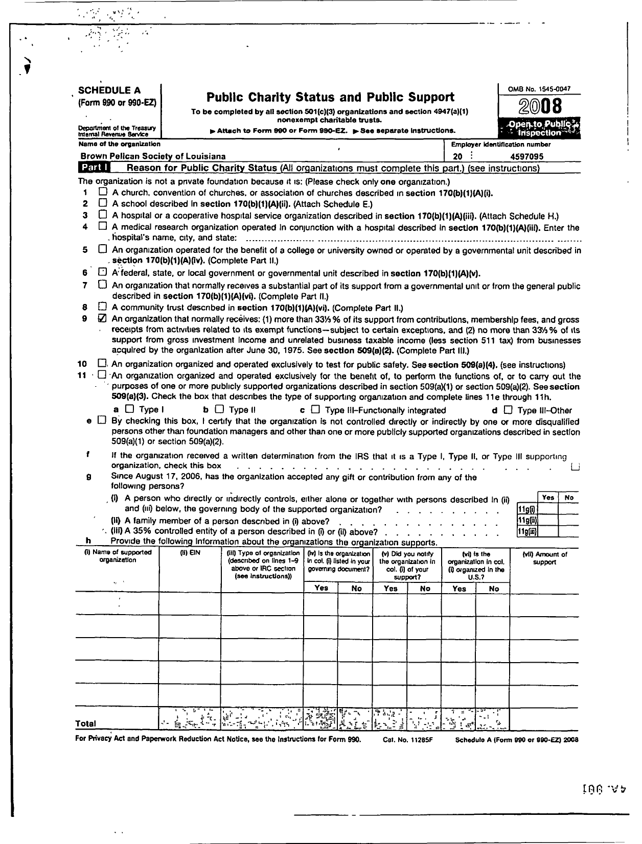 Image of first page of 2008 Form 990ER for Brown Pelican Society of Louisiana