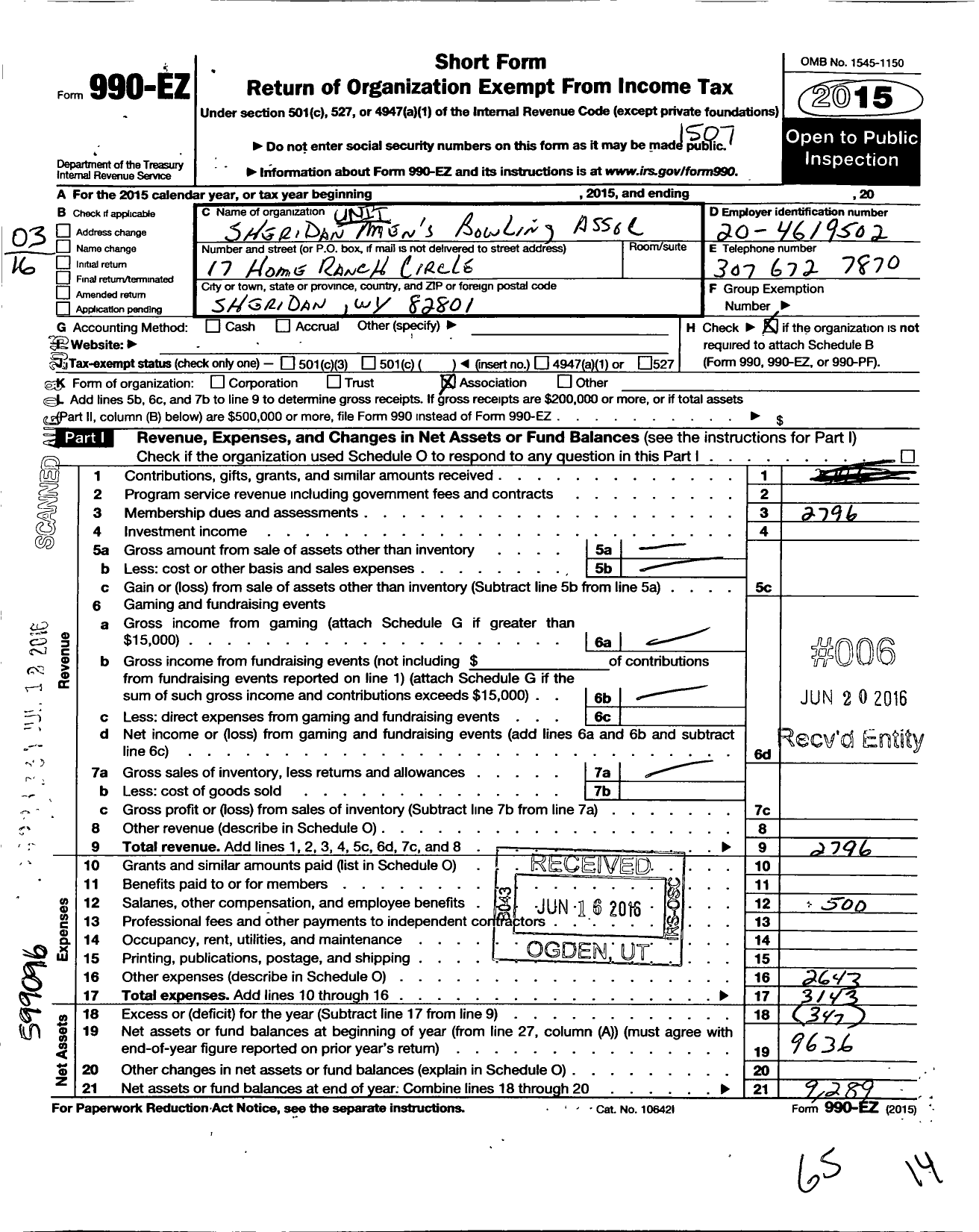 Image of first page of 2014 Form 990EO for United States Bowling Congress - 86512 Sheridan Wy
