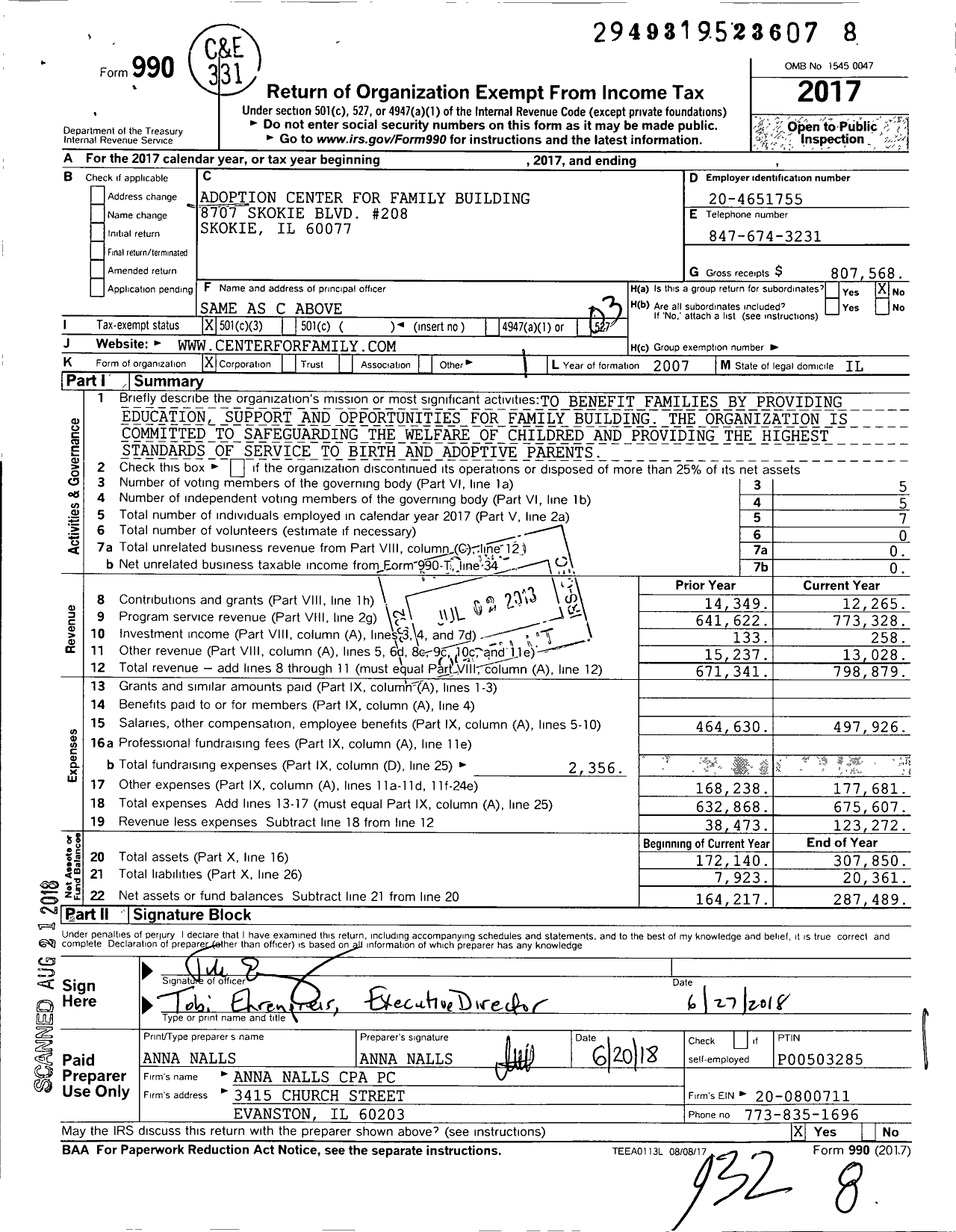 Image of first page of 2017 Form 990 for Adoption Center for Family Building