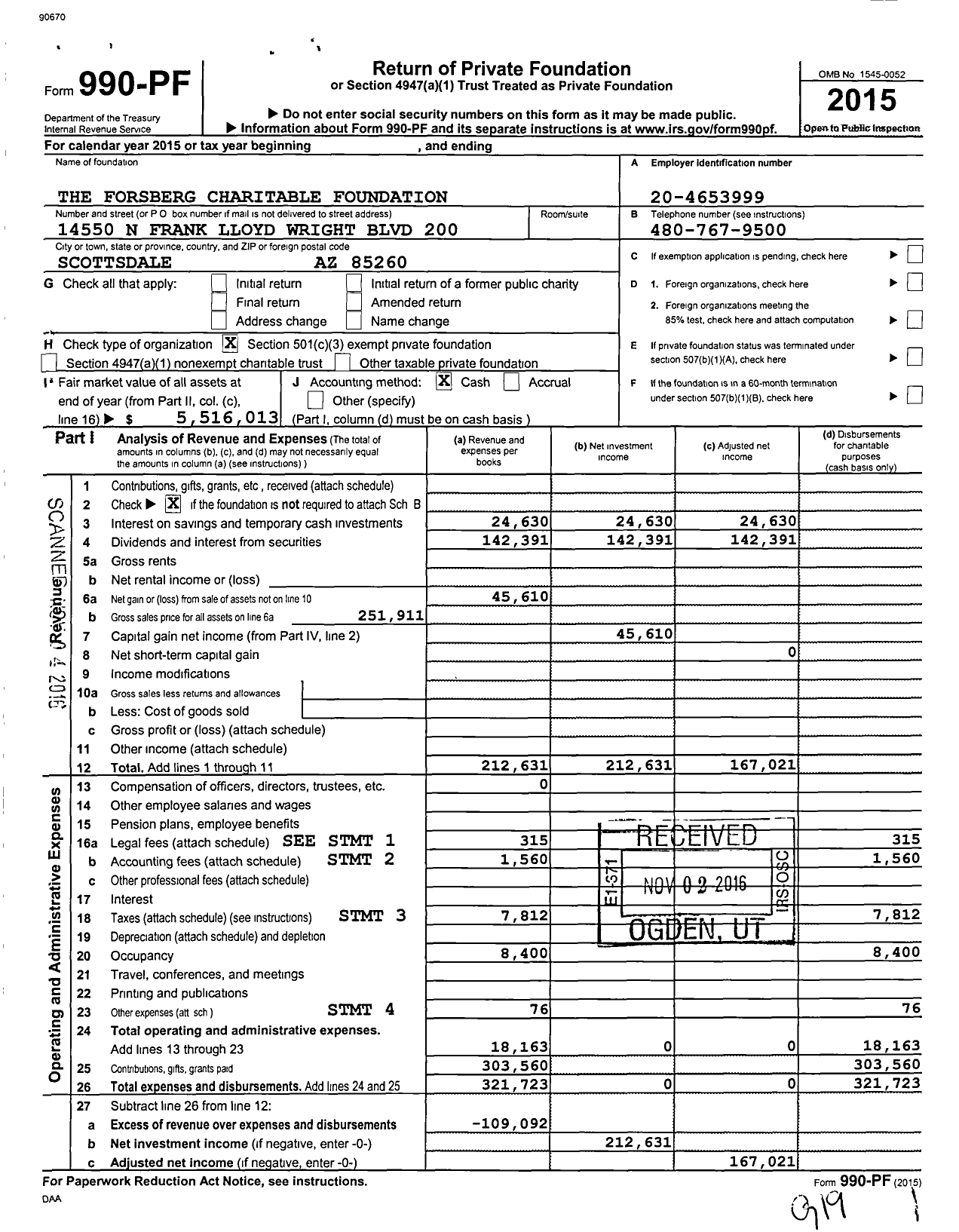 Image of first page of 2015 Form 990PF for The Forsberg Charitable Foundation
