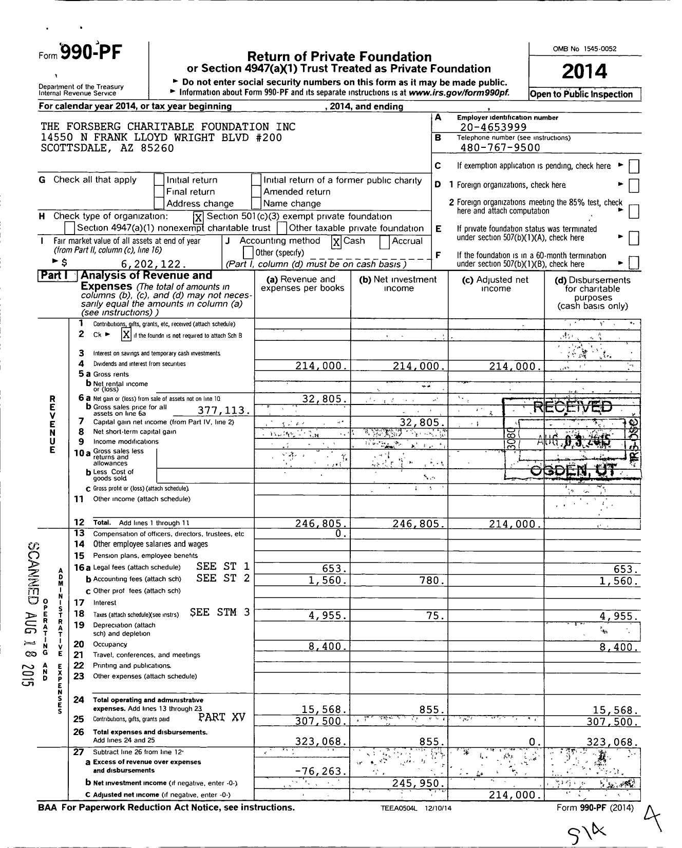 Image of first page of 2014 Form 990PF for The Forsberg Charitable Foundation