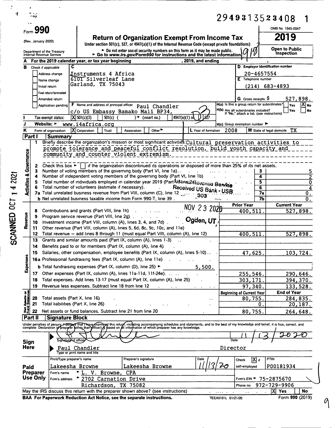 Image of first page of 2019 Form 990 for Instruments 4 Africa