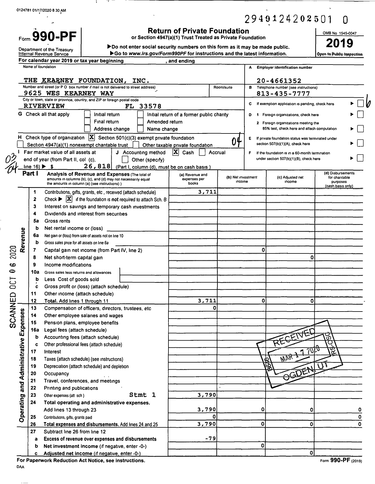 Image of first page of 2019 Form 990PR for The Kearney Foundation