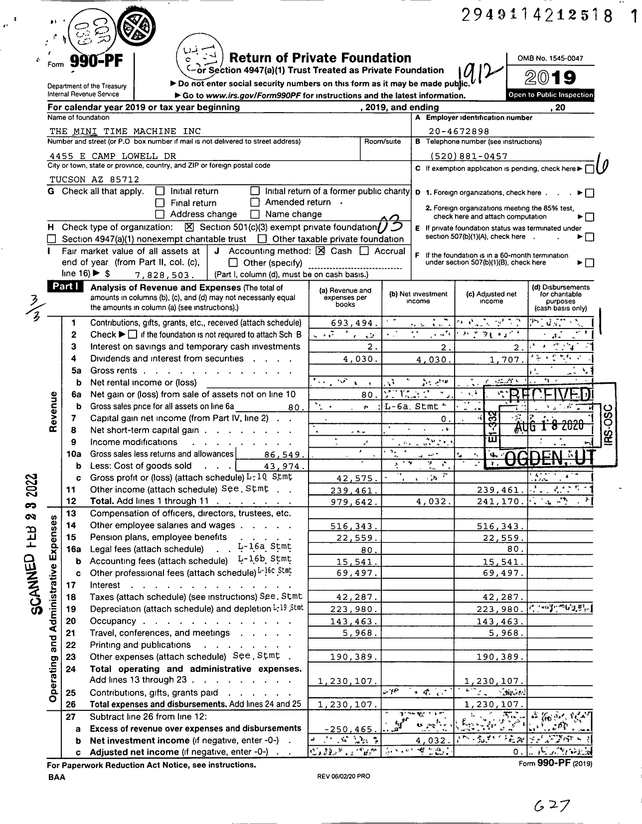 Image of first page of 2019 Form 990PF for The Mini Time Machine