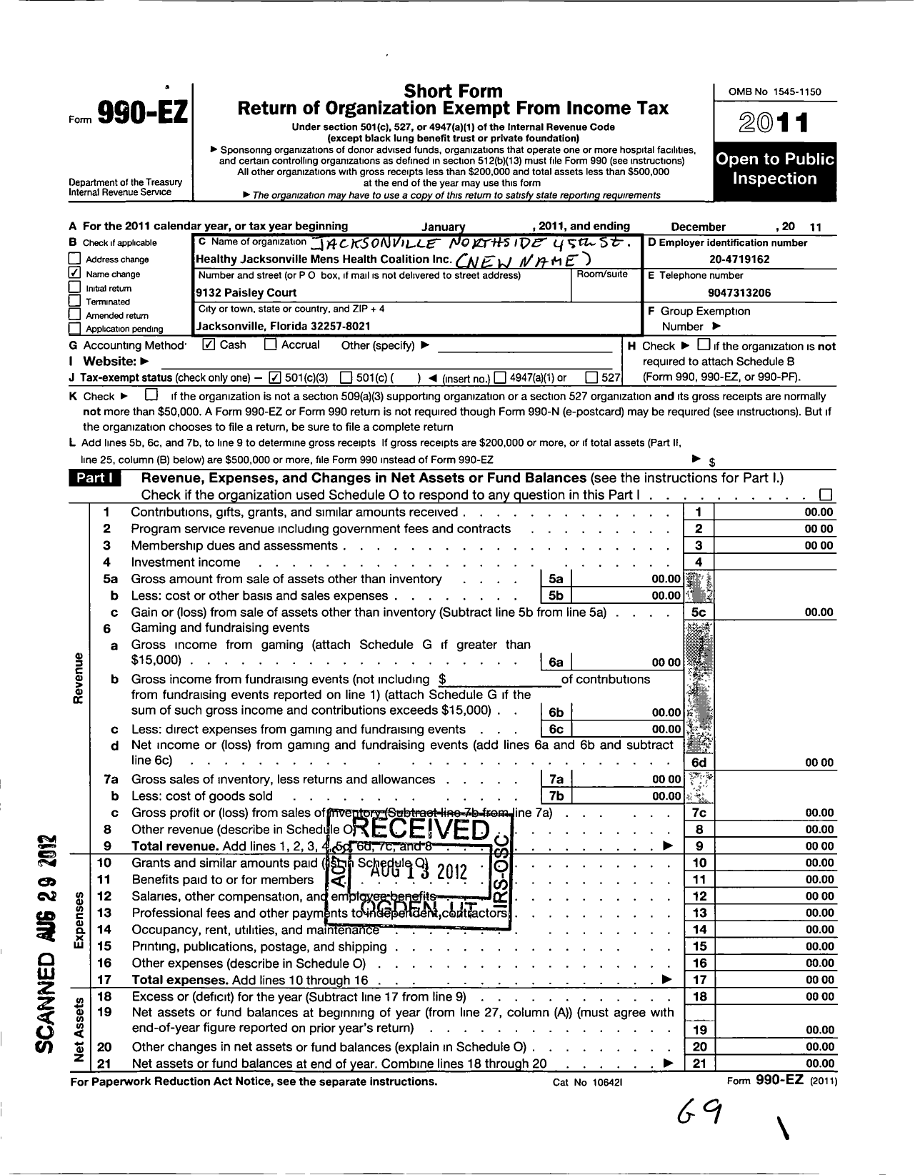 Image of first page of 2011 Form 990EZ for Healthy Jacksonville Mens Health Coalition