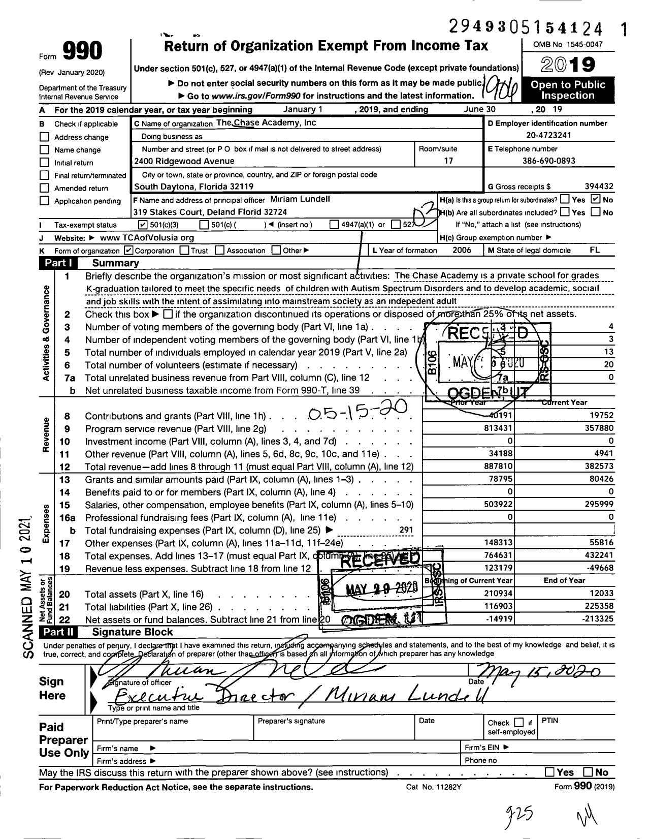 Image of first page of 2018 Form 990 for Chase Academy