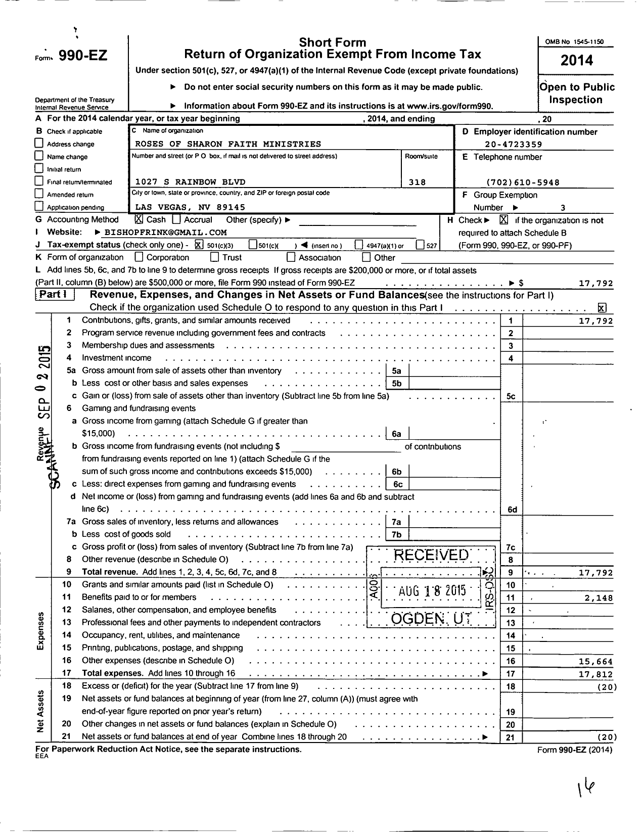 Image of first page of 2014 Form 990EZ for Fort Peace you are not forgotten