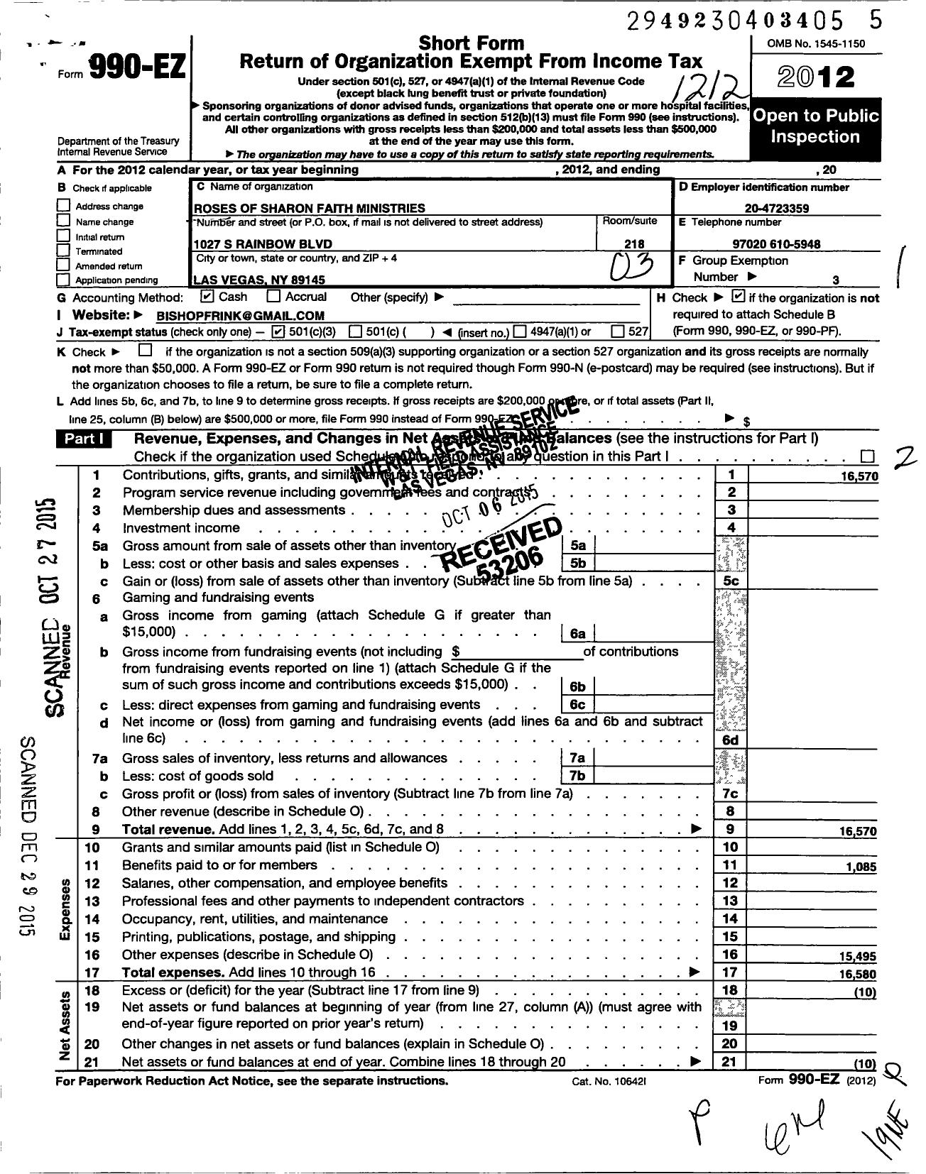 Image of first page of 2012 Form 990EZ for Fort Peace you are not forgotten