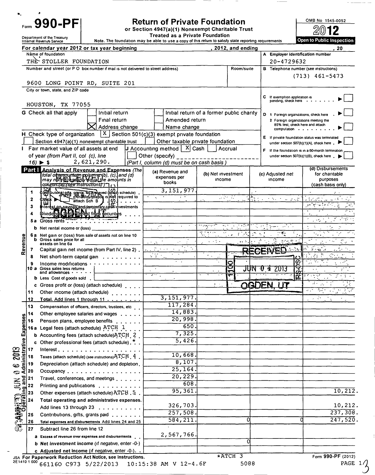 Image of first page of 2012 Form 990PF for The Stoller Foundation
