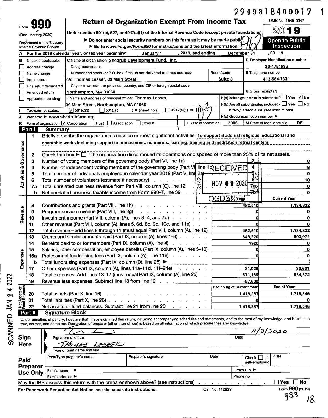 Image of first page of 2019 Form 990 for Shedrub Development Fund