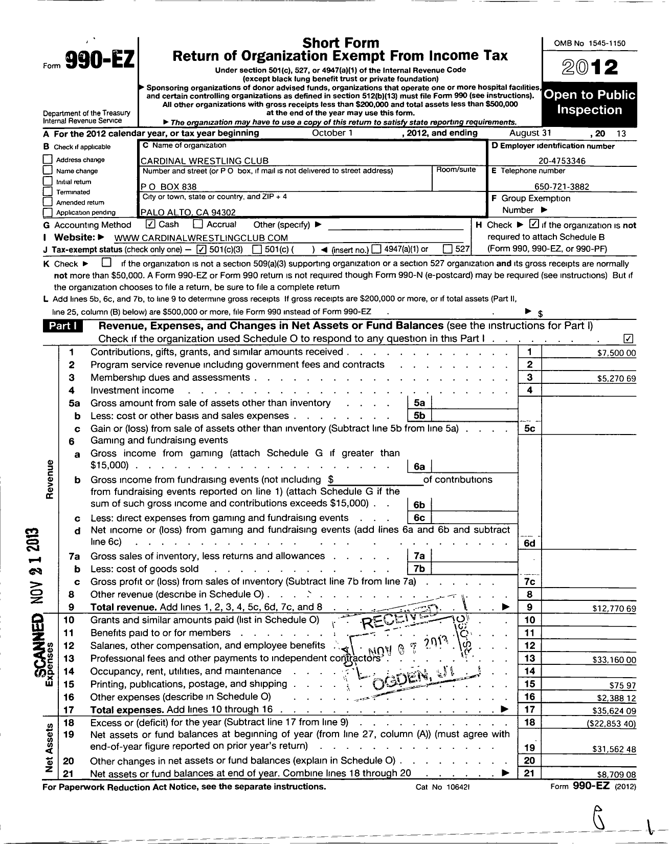 Image of first page of 2012 Form 990EZ for California Regional Training Center