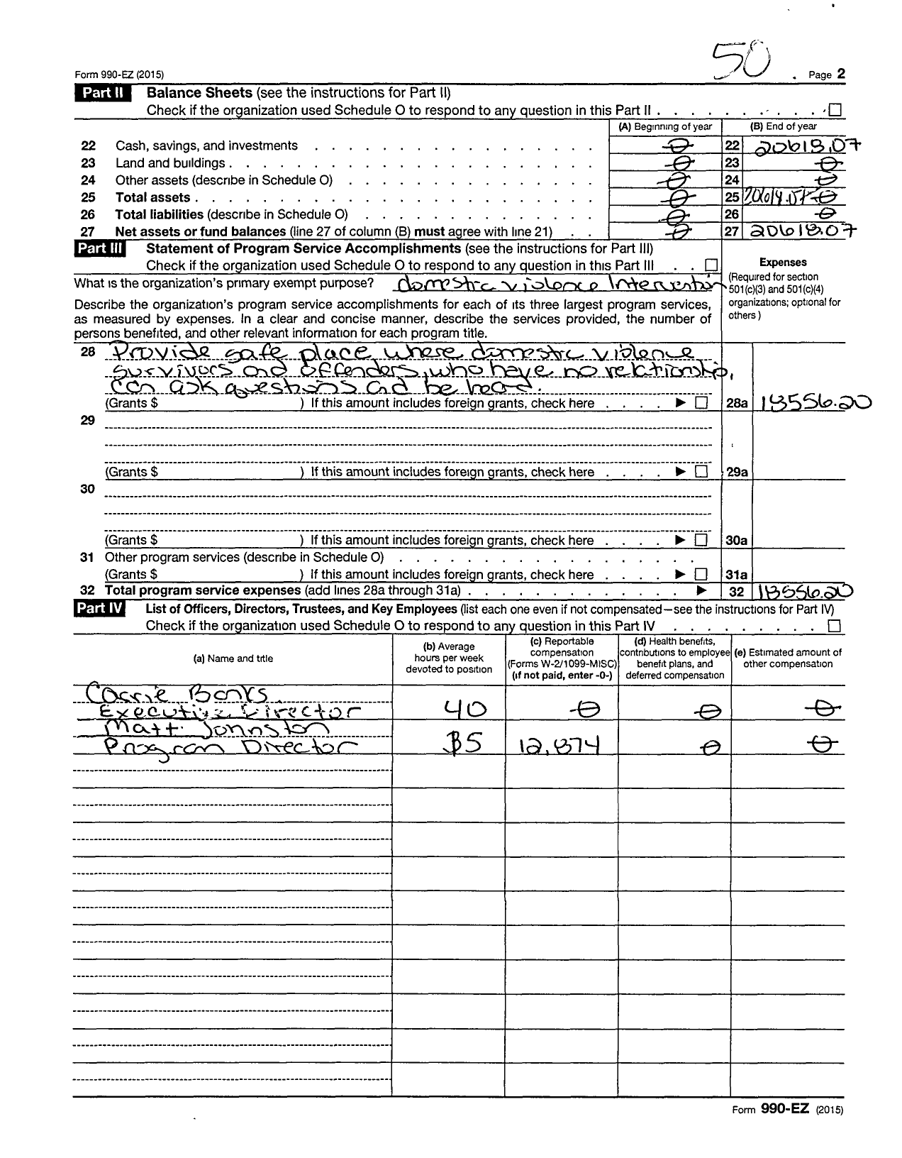 Image of first page of 2015 Form 990ER for Domestic Violence Safe Dialogue (DVSD)