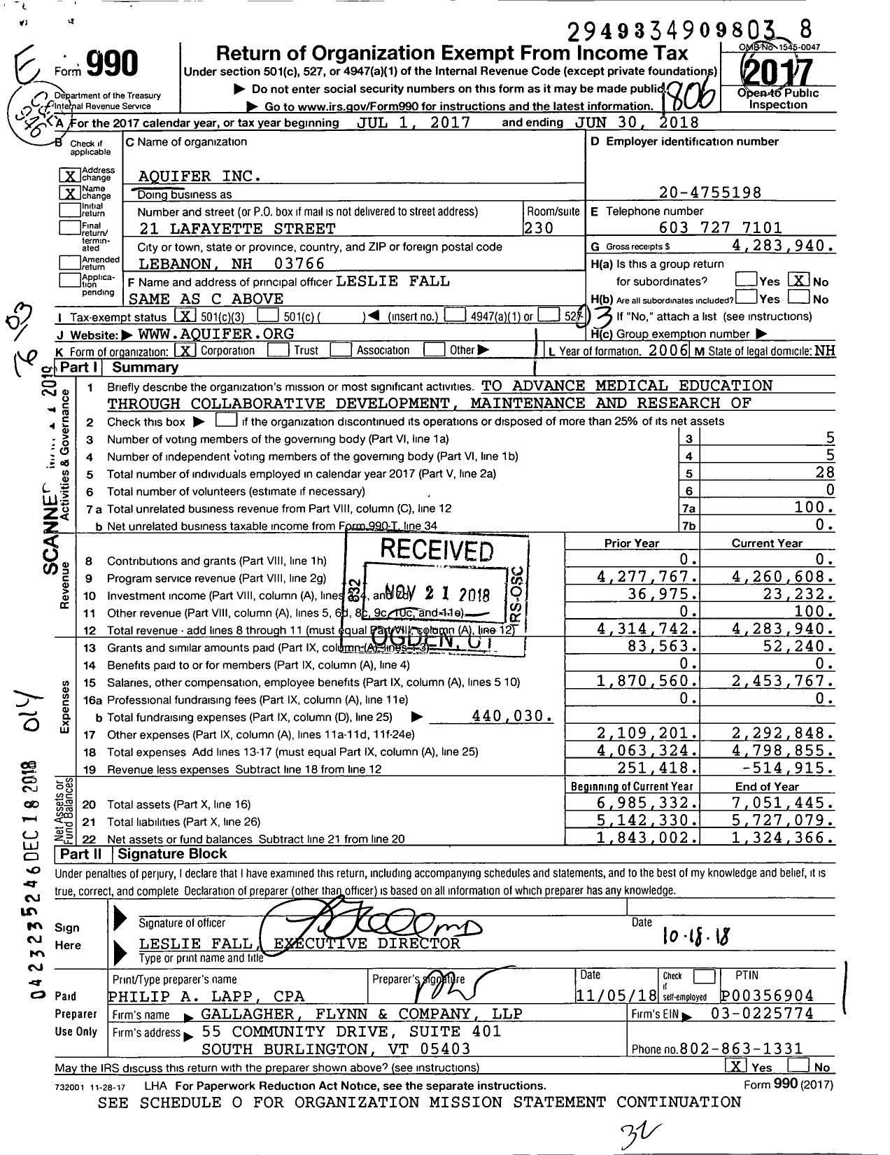 Image of first page of 2017 Form 990 for Aquifer
