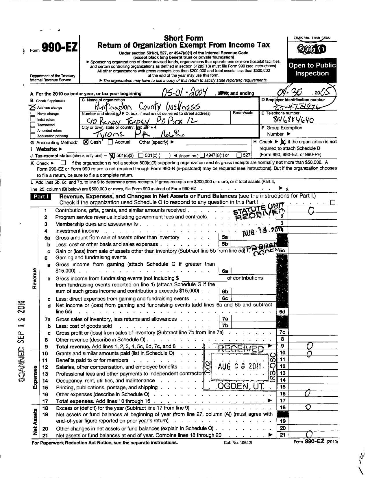 Image of first page of 2004 Form 990EZ for Huntingoon County Wellness