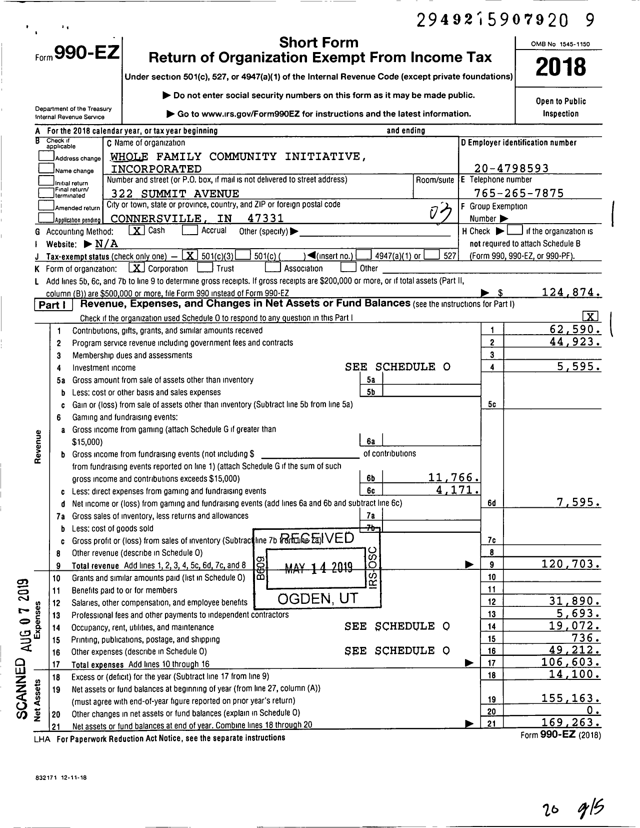 Image of first page of 2018 Form 990EZ for Whole Family Community Initiative Incorporated