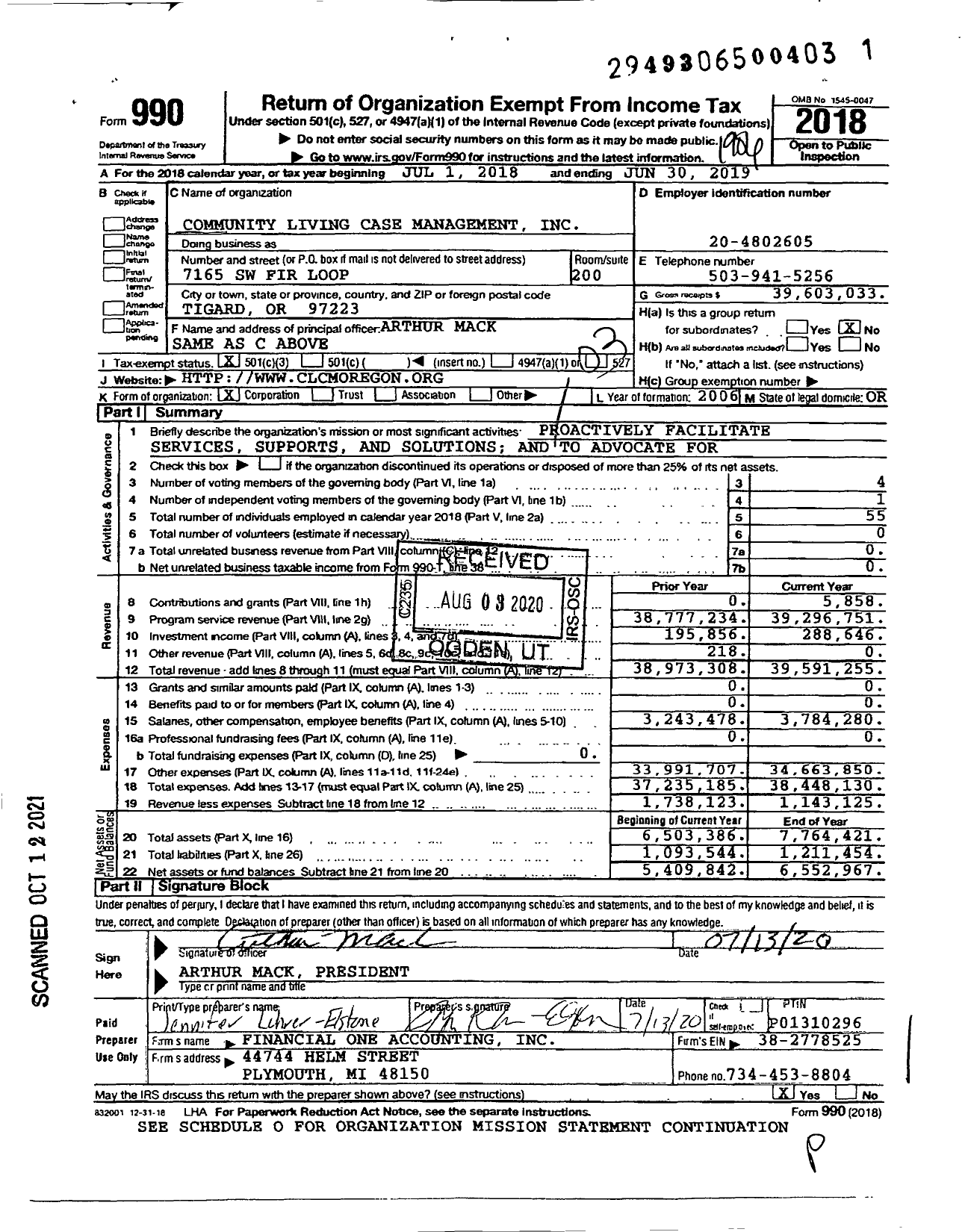 Image of first page of 2018 Form 990 for Community Living Case Management (CLCM)