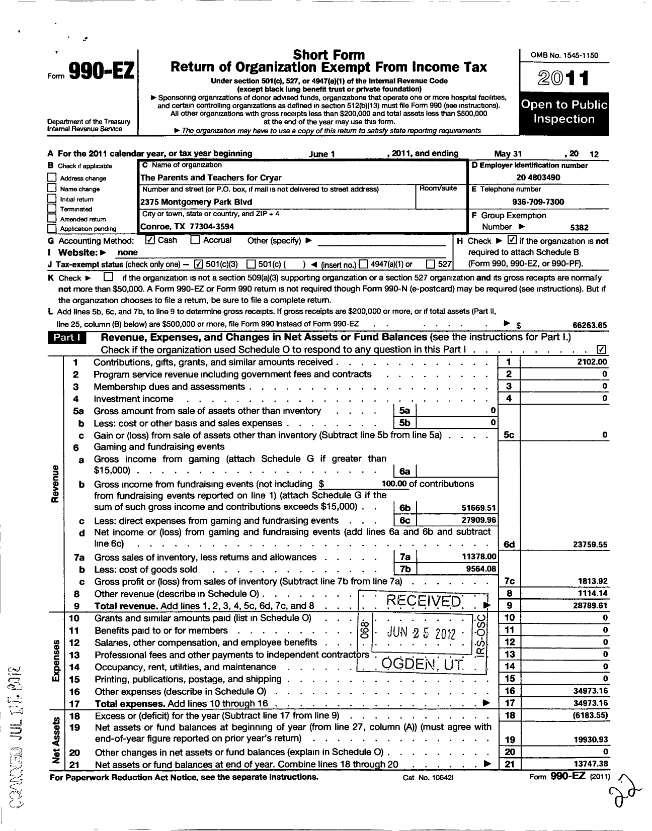 Image of first page of 2011 Form 990EZ for Cisd Educational Support Groups / The Parent & Teachers for Cryar