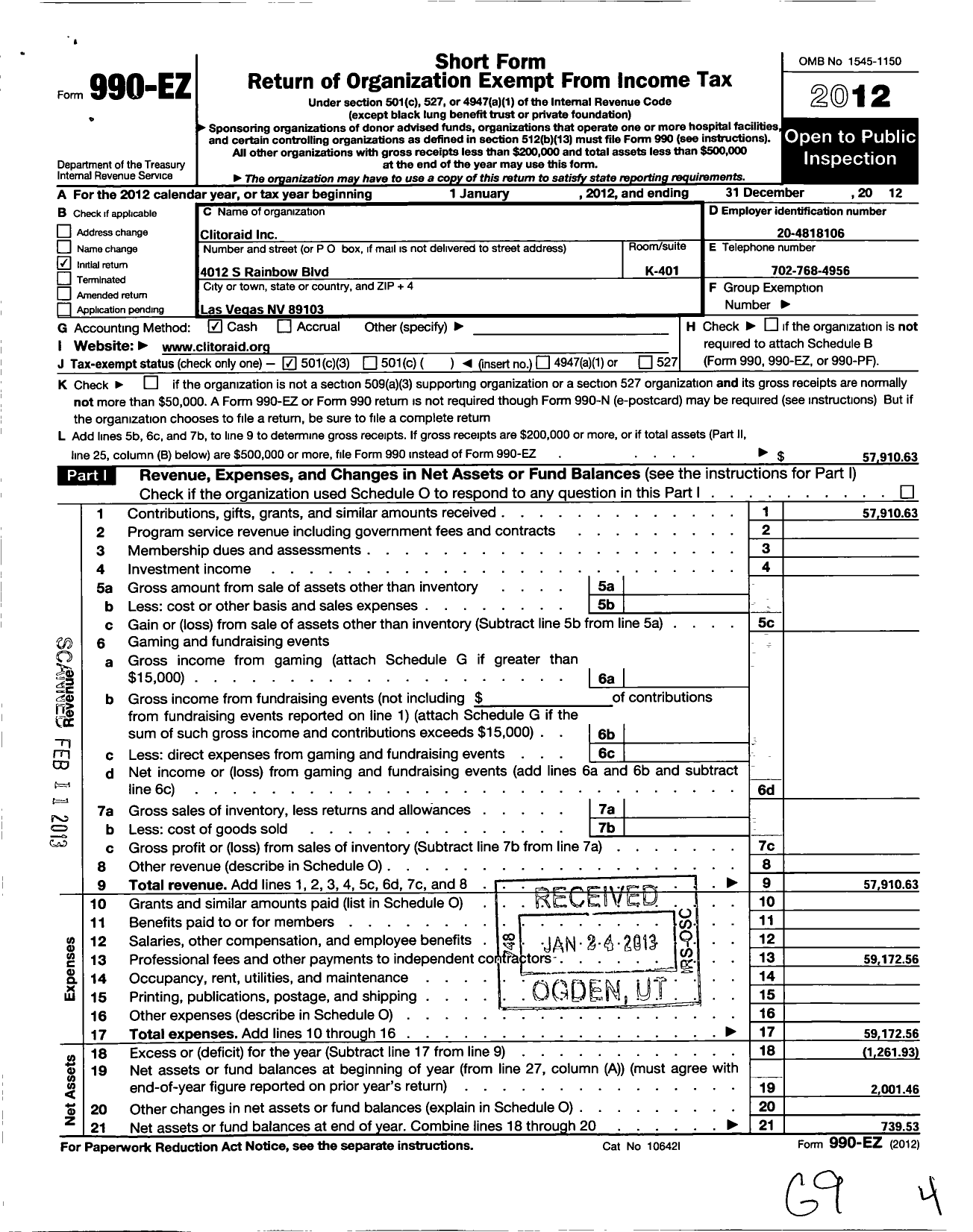Image of first page of 2012 Form 990EZ for Clitoraid