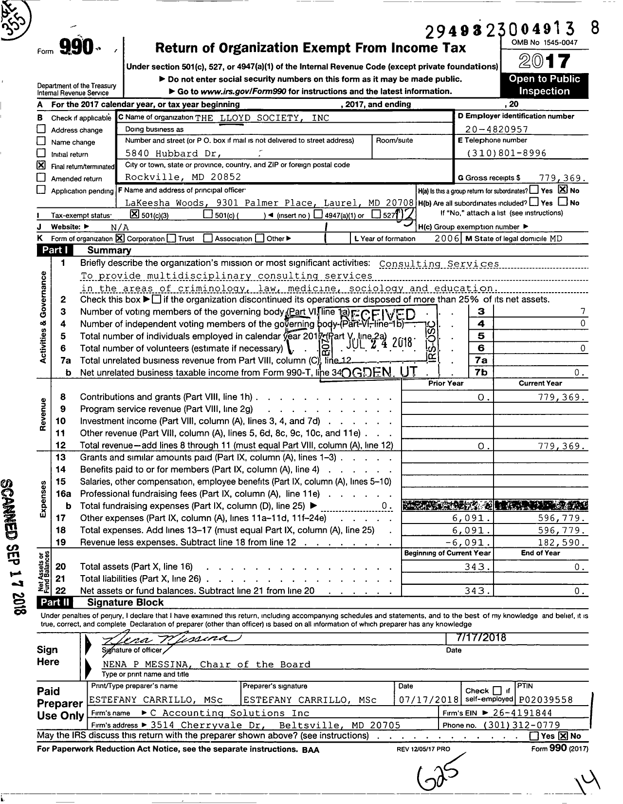 Image of first page of 2017 Form 990 for The Lloyd Society