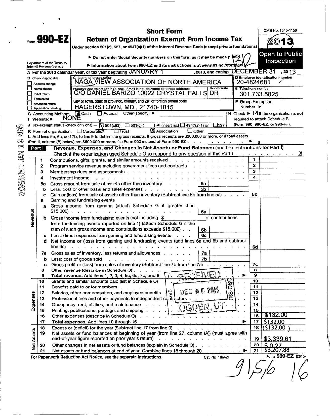 Image of first page of 2013 Form 990EZ for Naga View Association of North America