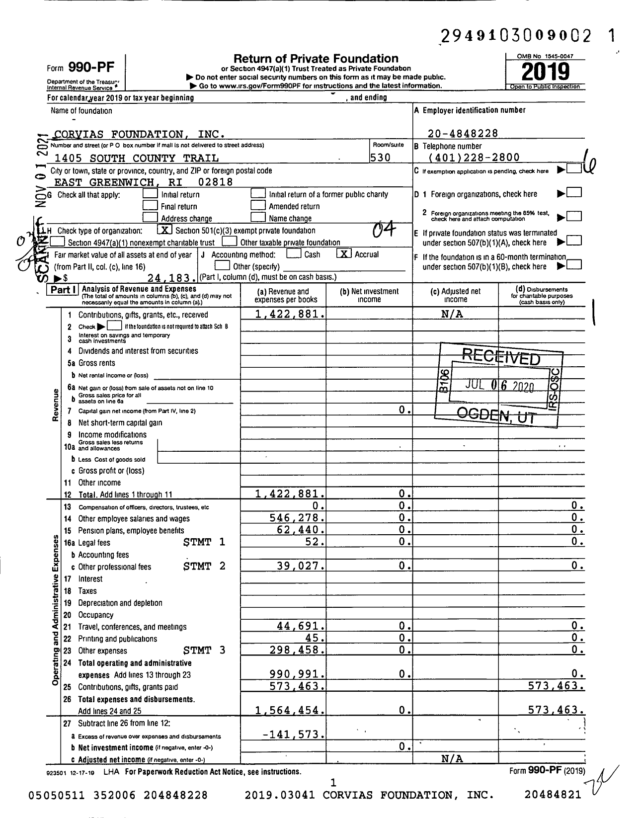 Image of first page of 2019 Form 990PF for Corvias Foundation