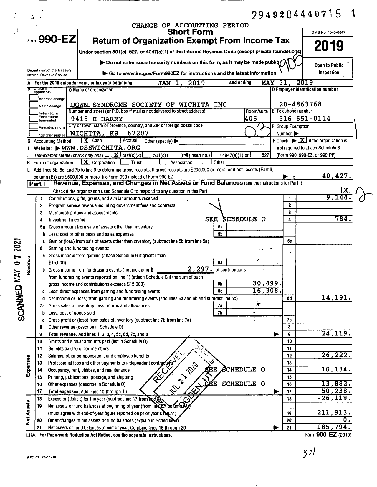 Image of first page of 2018 Form 990EZ for Down Syndrome Society of Wichita