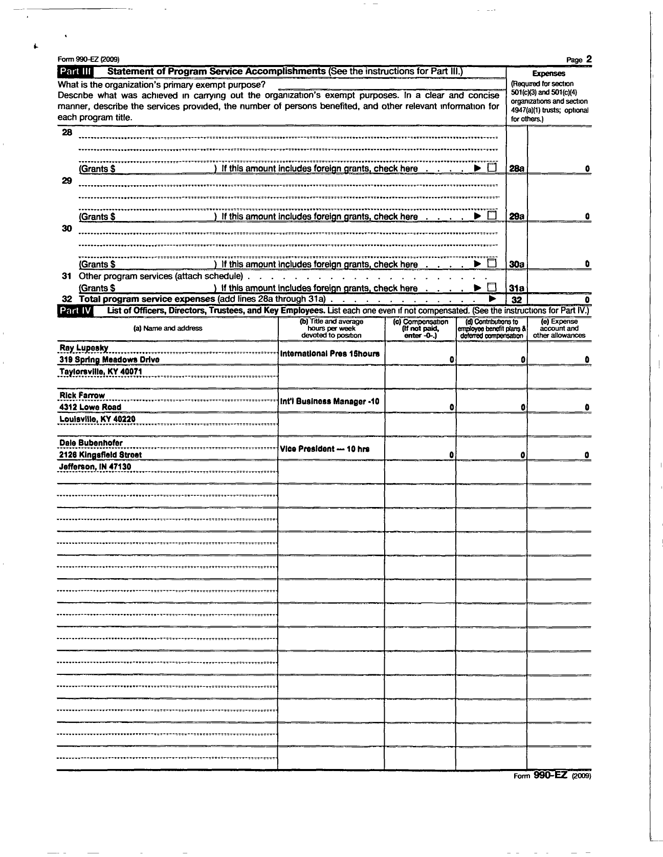 Image of first page of 2009 Form 990EO for Iron Order Motorcycle Club LLC