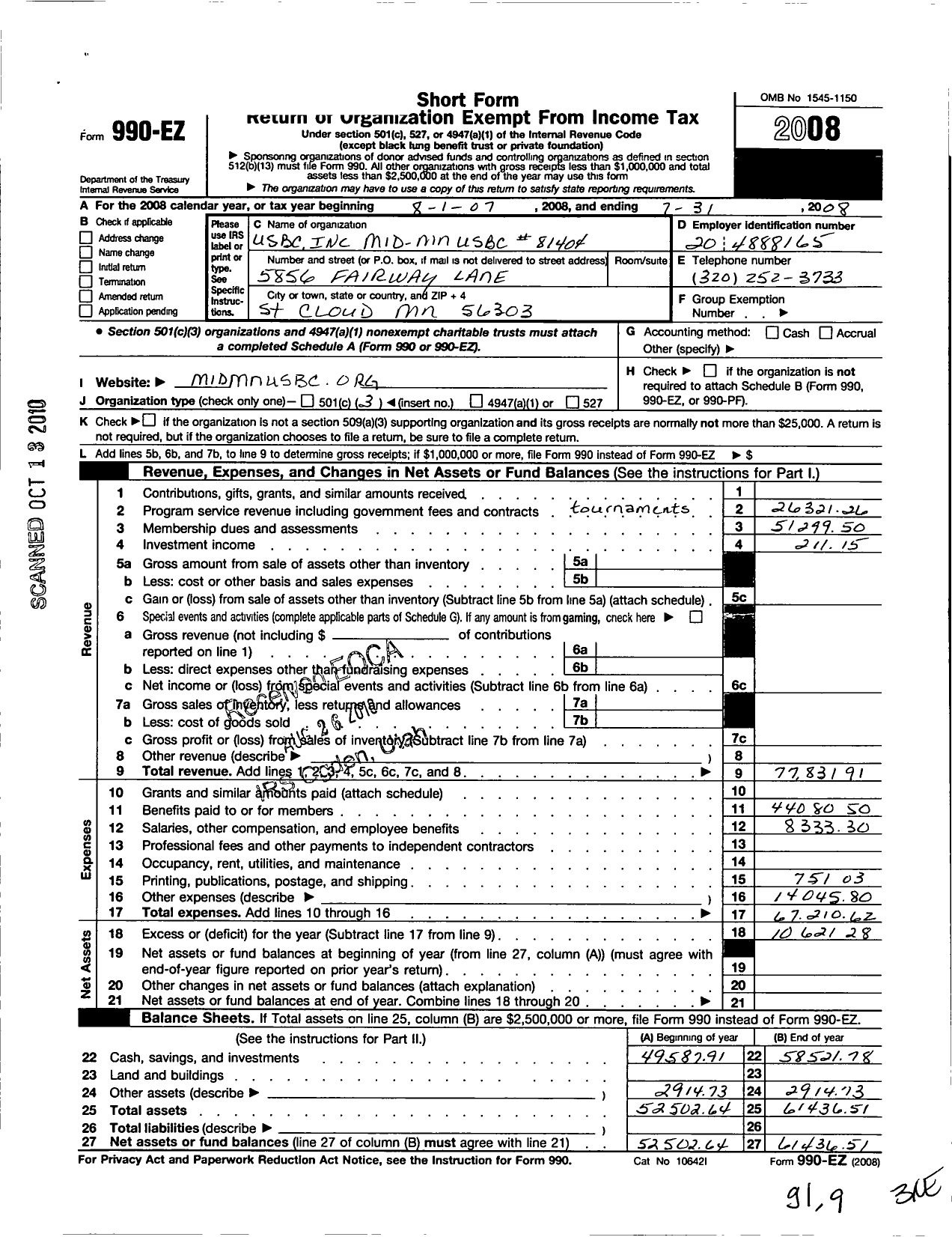 Image of first page of 2007 Form 990EZ for United States Bowling Congress - 81404 Mid-Minnesota Usbc