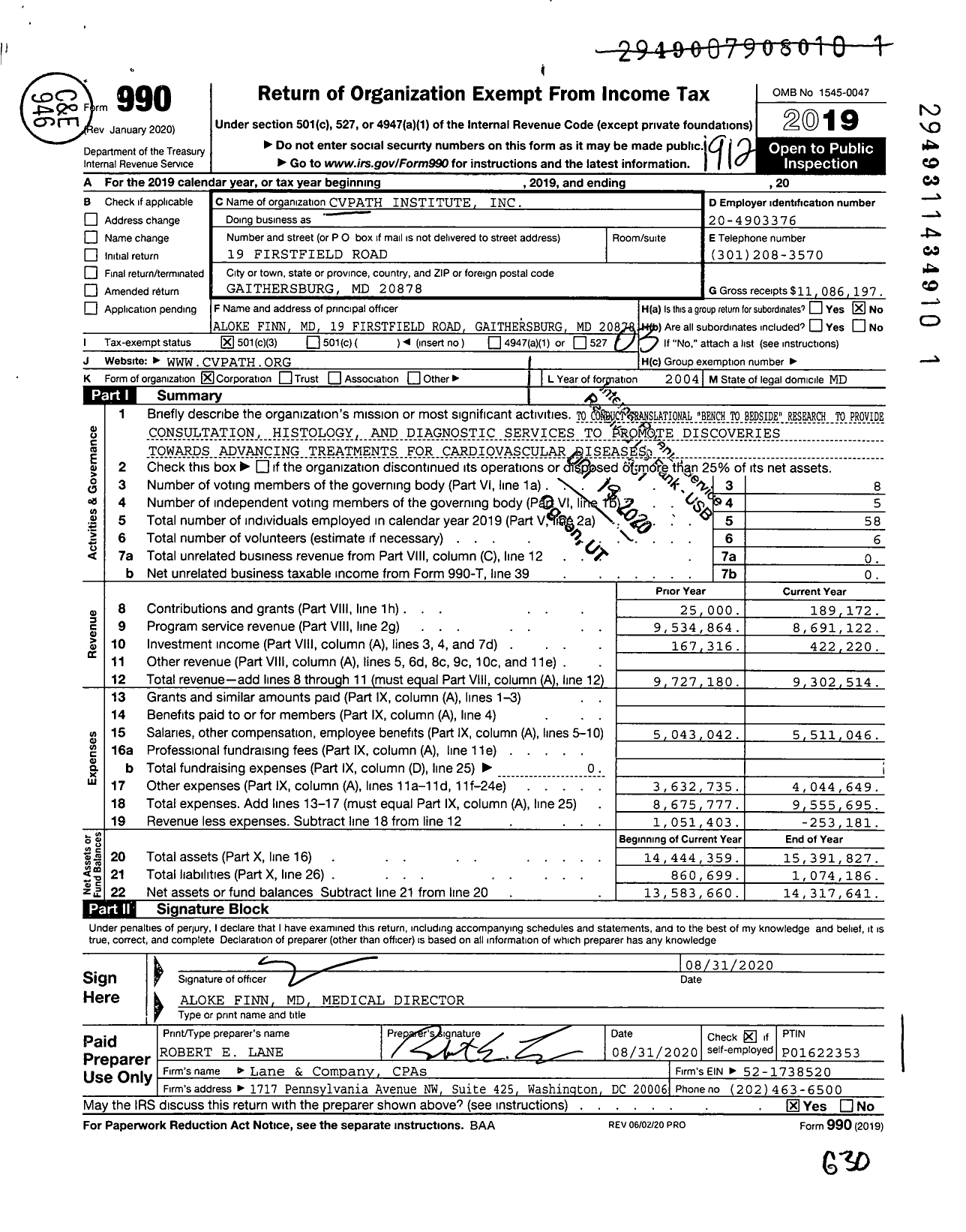 Image of first page of 2019 Form 990 for CVPath Institute