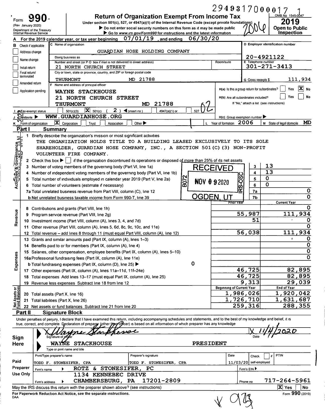 Image of first page of 2019 Form 990O for Guardian Hose Holding Company