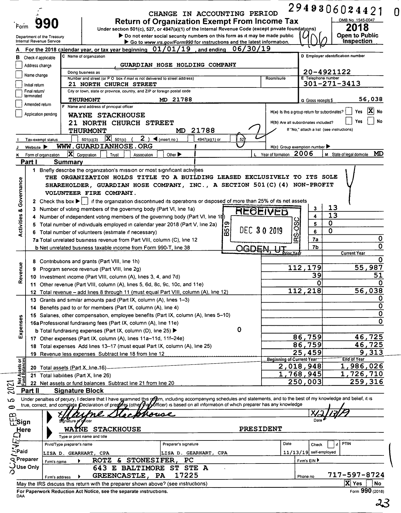 Image of first page of 2018 Form 990O for Guardian Hose Holding Company