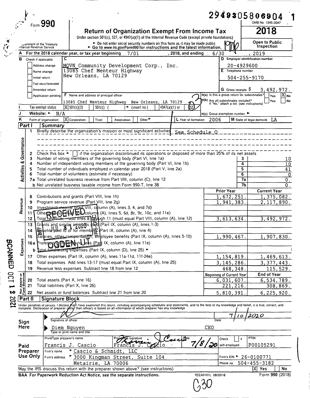 Image of first page of 2018 Form 990 for MQVN Community Development Corporation