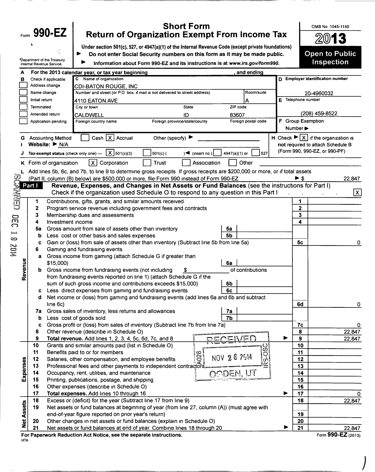 Image of first page of 2013 Form 990EZ for Cdi-Baton Rouge