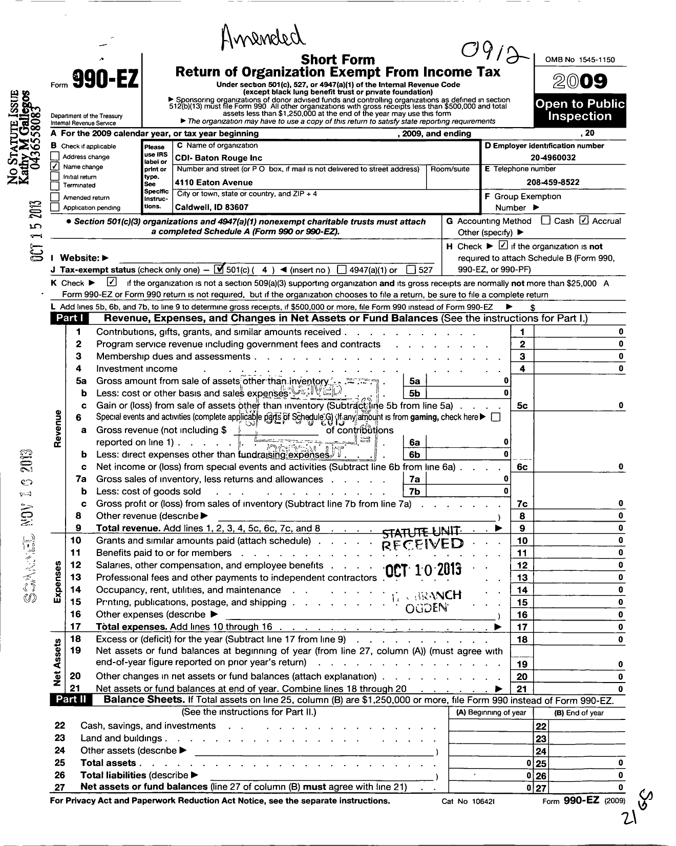 Image of first page of 2009 Form 990EO for Cdi-Baton Rouge