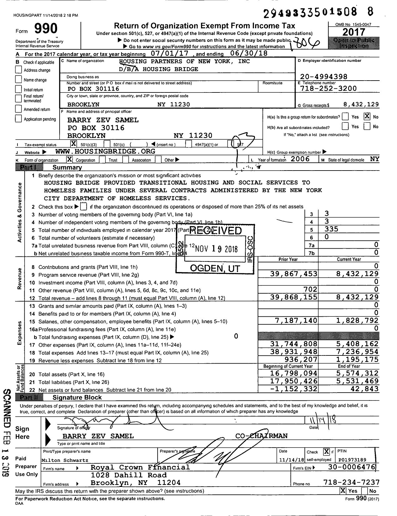 Image of first page of 2017 Form 990 for Housing Bridge