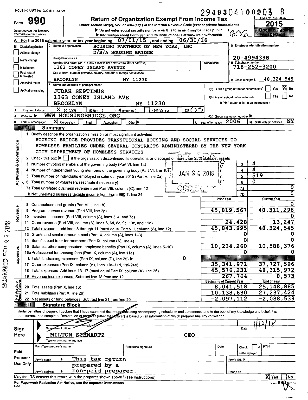 Image of first page of 2015 Form 990 for Housing Bridge