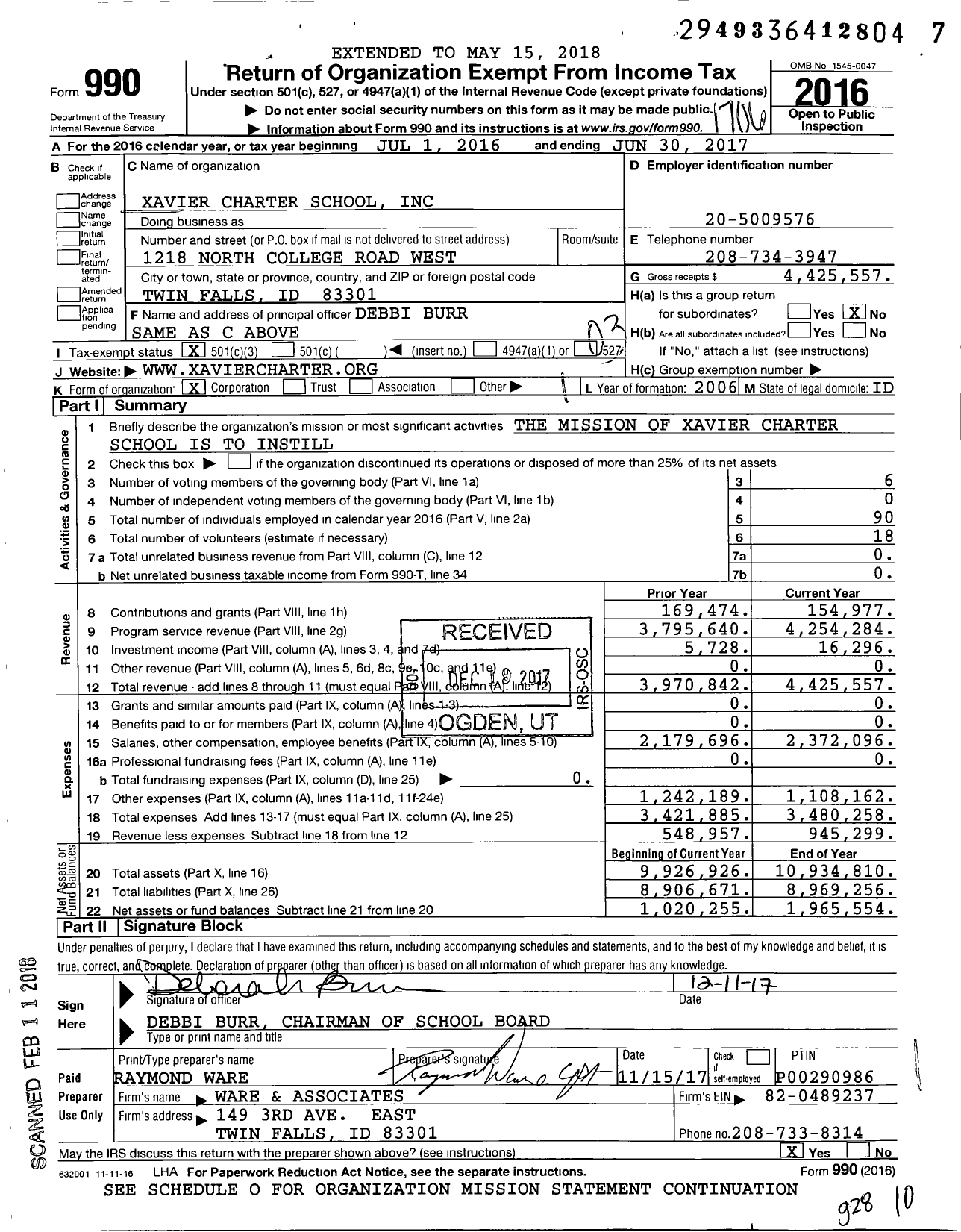 Image of first page of 2016 Form 990 for Xavier Charter School