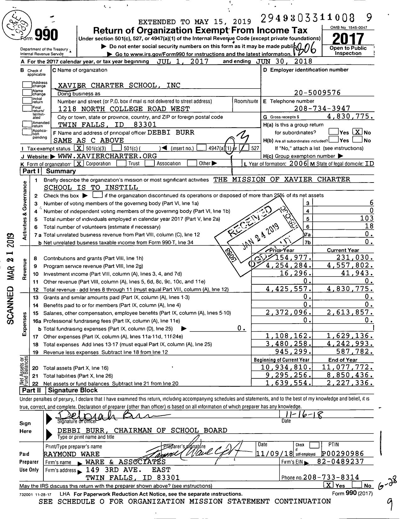 Image of first page of 2017 Form 990 for Xavier Charter School