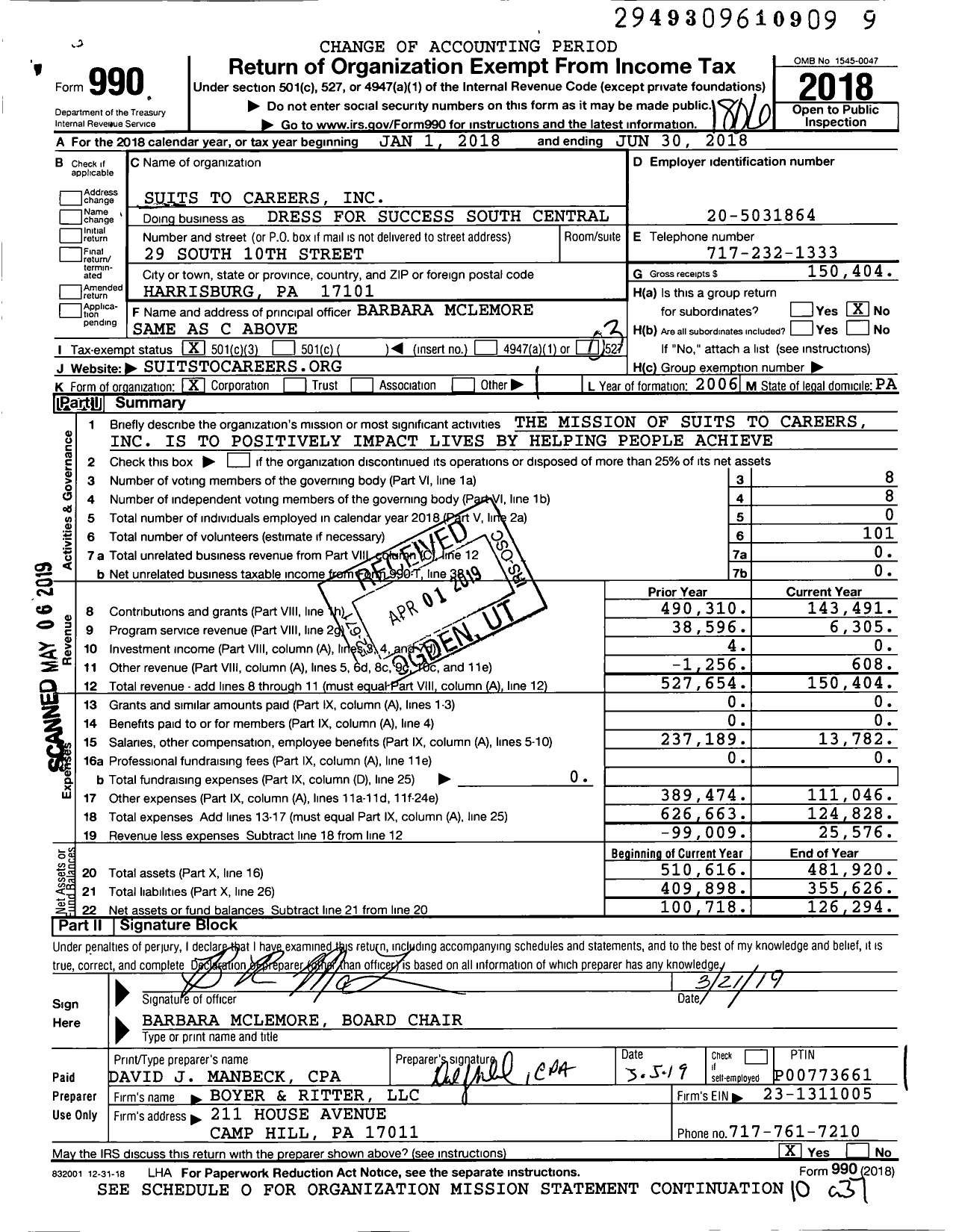 Image of first page of 2017 Form 990 for Dress for Success South Central PA and Tied to Success