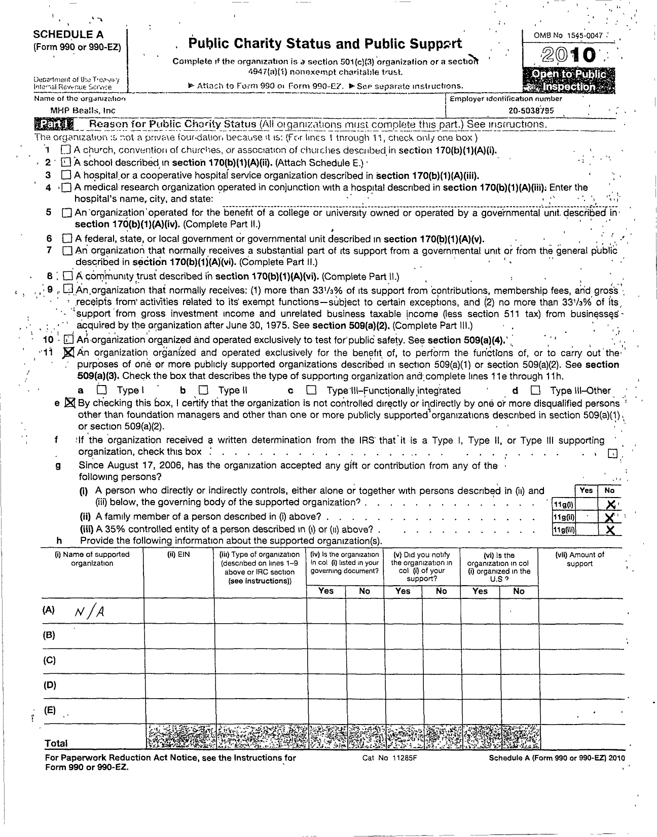 Image of first page of 2010 Form 990ER for MHP Bealls