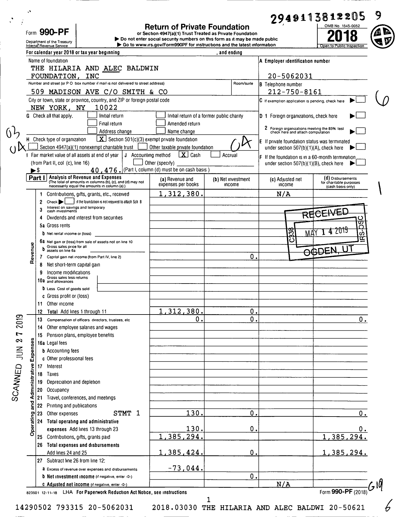 Image of first page of 2018 Form 990PF for The Alec Baldwin Foundation