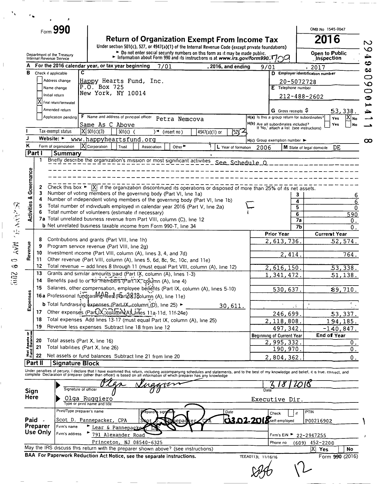 Image of first page of 2016 Form 990 for Happy Hearts Fund