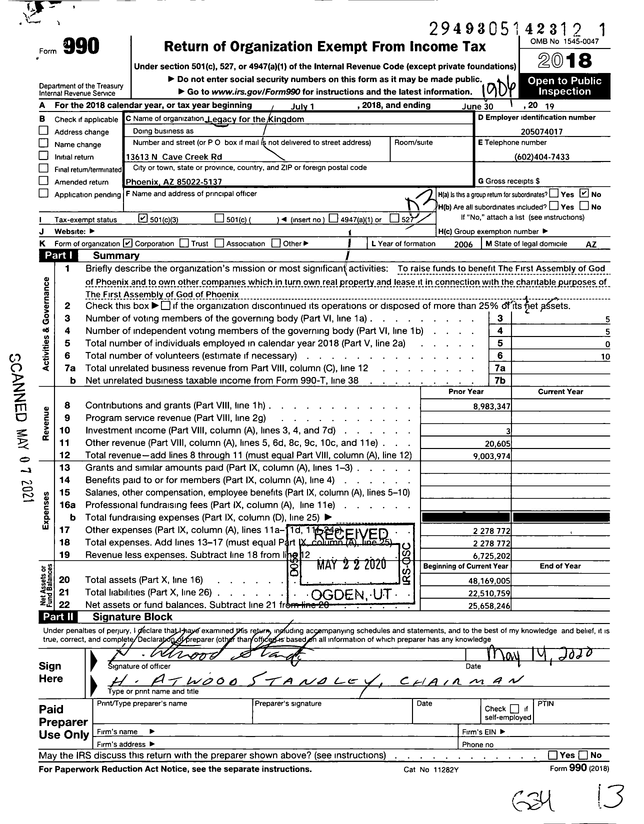 Image of first page of 2018 Form 990 for Legacy For The Kingdom