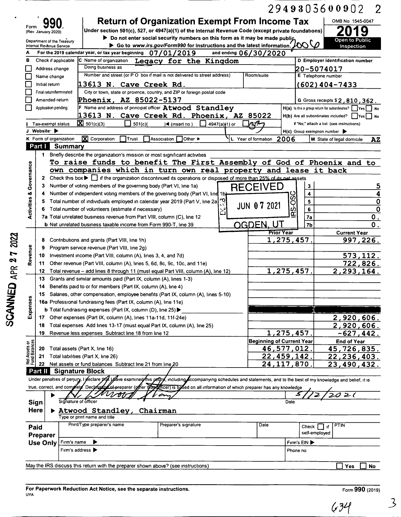 Image of first page of 2019 Form 990 for Legacy For The Kingdom