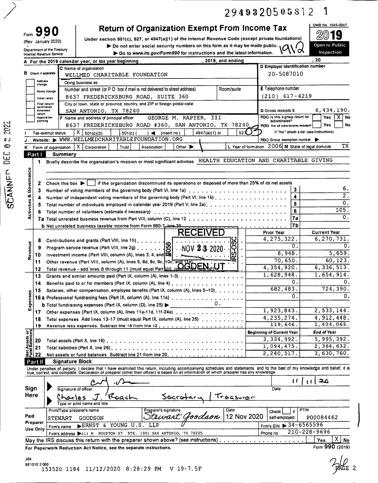 Image of first page of 2019 Form 990 for Wellmed Charitable Foundation