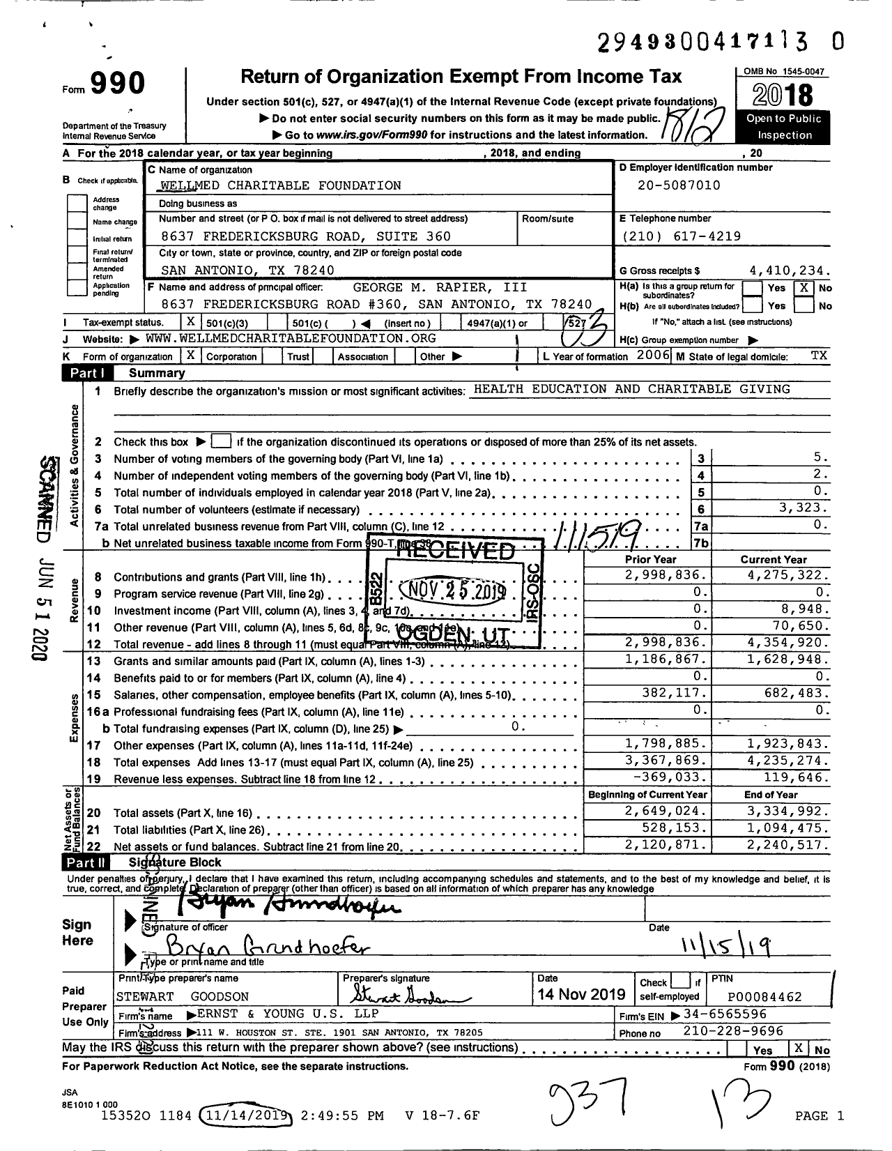 Image of first page of 2018 Form 990 for Wellmed Charitable Foundation