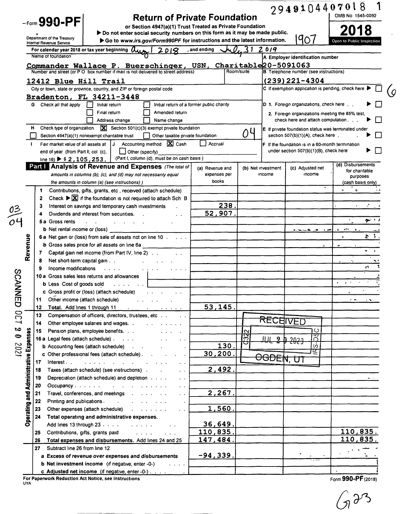 Image of first page of 2018 Form 990PF for Commander Wallace P Pbuerschinger