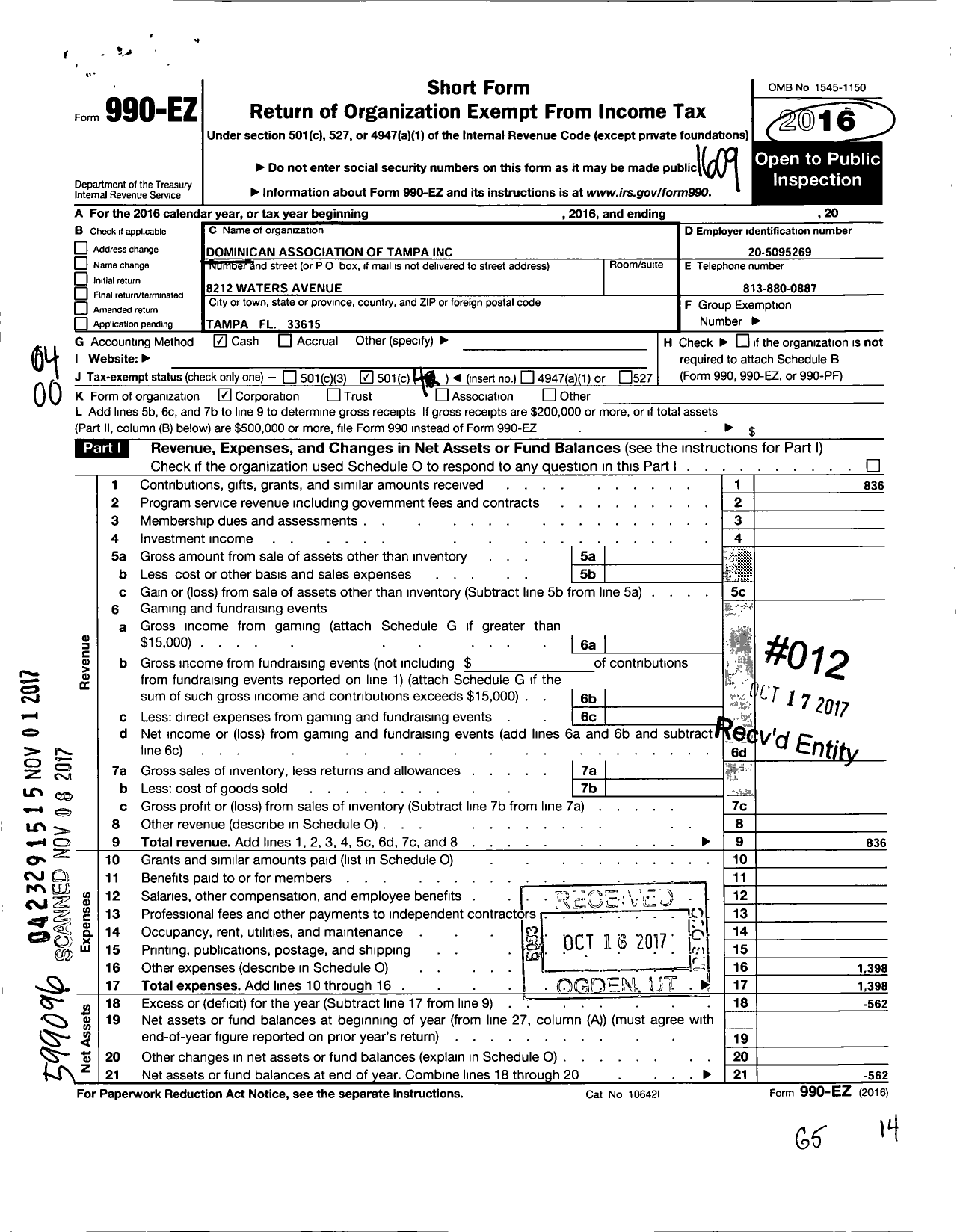 Image of first page of 2015 Form 990EO for Dominican Association of Tampa