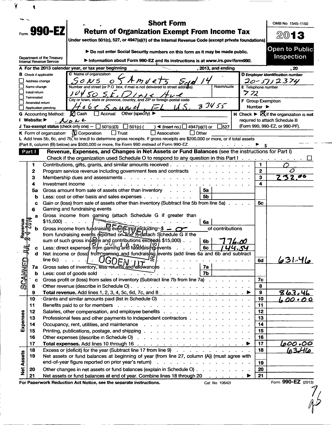 Image of first page of 2013 Form 990EO for Amvets