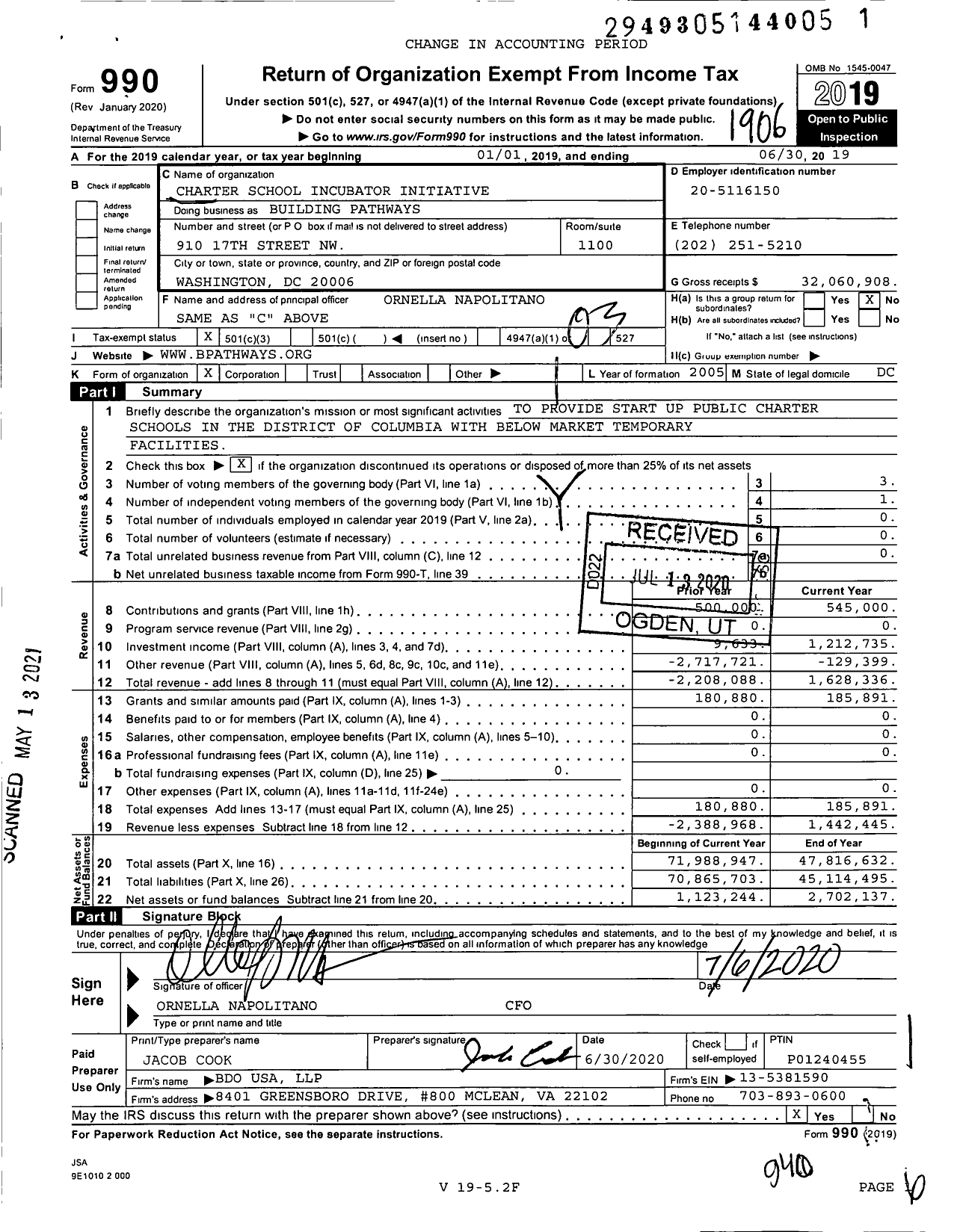 Image of first page of 2018 Form 990 for Charter School Incubator Initiative